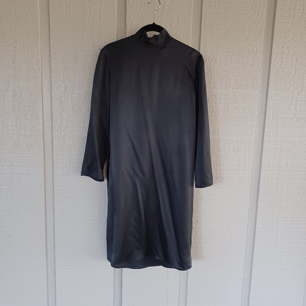 Vince Mock Neck Silk Shift Dress Size S Women Minimalist Quiet Luxury In Black - Picture 2 of 15